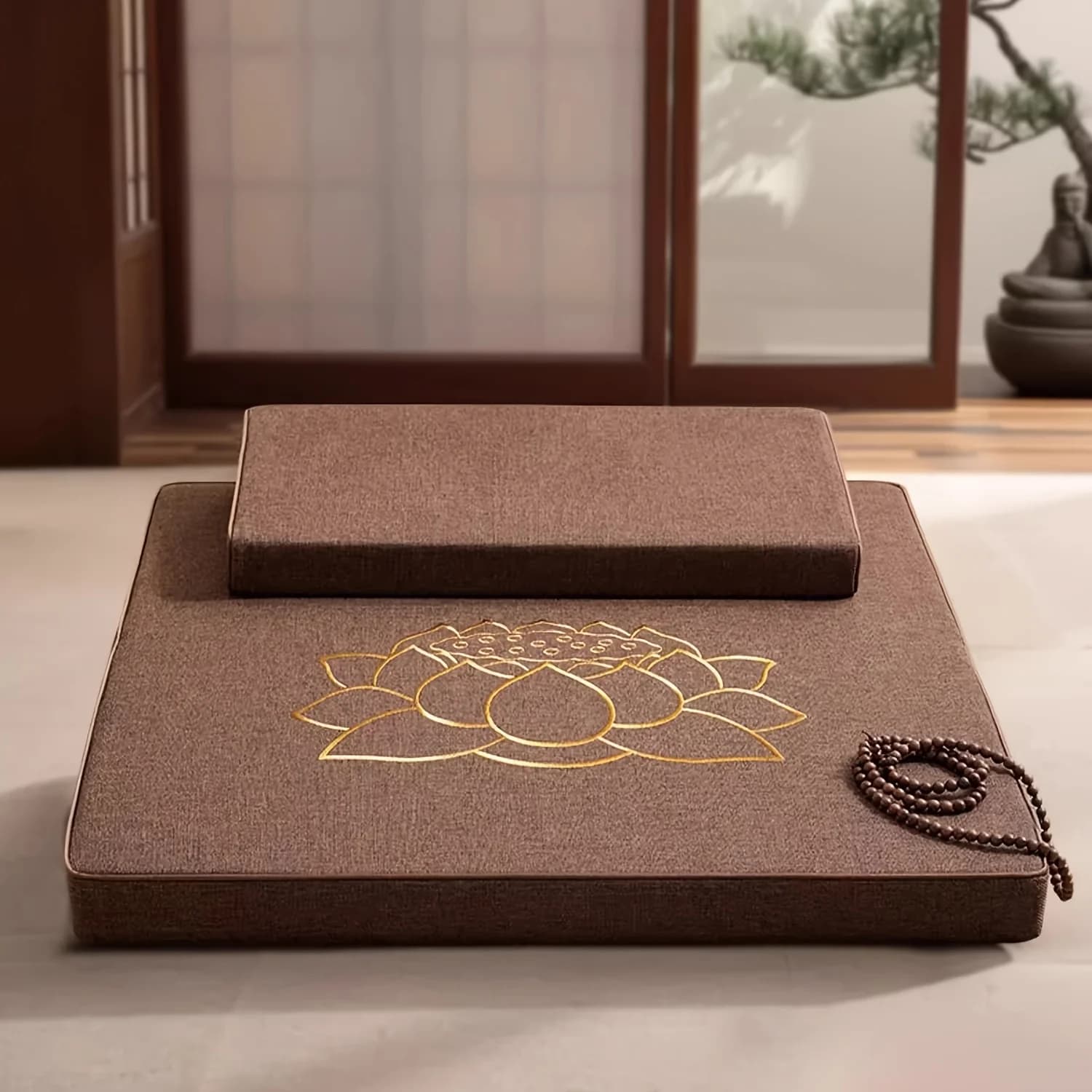 Lotus Pattern Embroidered Cushion Tatami Floor Cushion Balcony Window Meditation Cushion Folded and Stored Home Furnishings