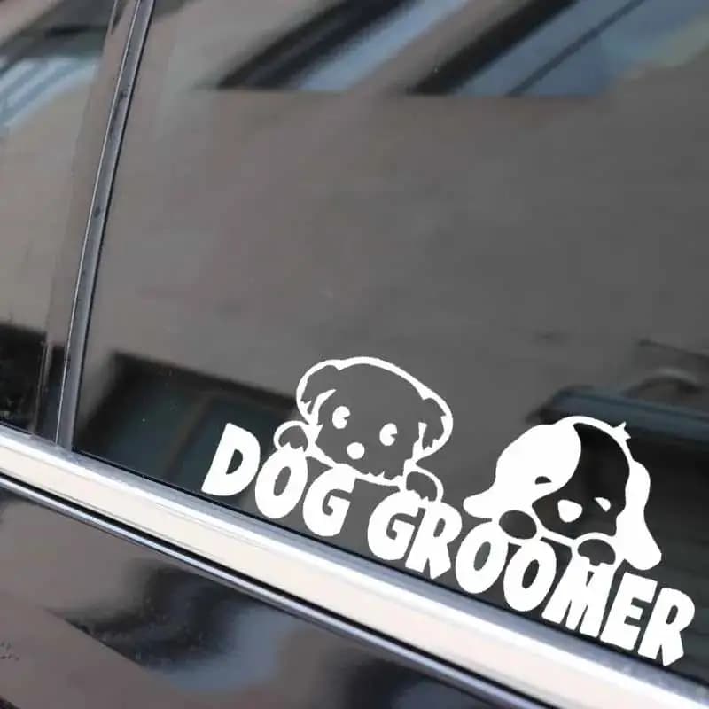 Funny Dog Groomer Vinyl Car Sticker,Cute Puppy Silhouette Waterproof PVC Decal for Car Window,Pet Grooming Shop Decor