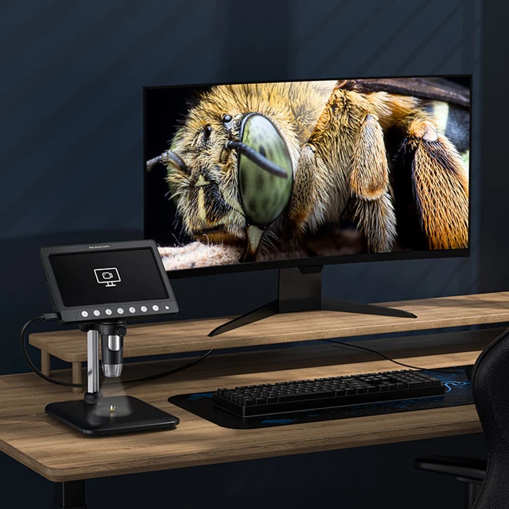 Microscopio digitale IPS da 7 pollici con ingrandimento 1200X, microscopio elettronico con 8 LED a luce regolabile, endoscopio elettronico HD con ingrandimento