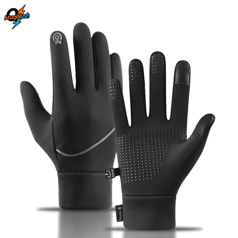MuqiNush Men's and Women's Black Winter Cycling Gloves, Water Resistant Touch Screen Gloves for Running, Cycling