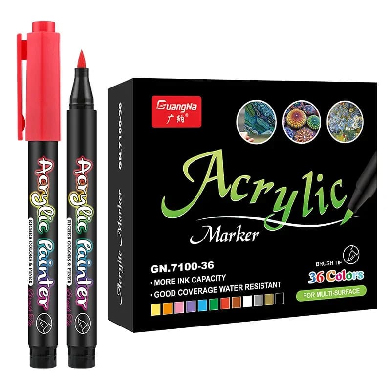Pennarello a punta morbida con pennello acrilico 12/60 colori per materiali artistici in vetro di roccia, cancelleria per pittura, forniture per ufficio scolastico per bambini