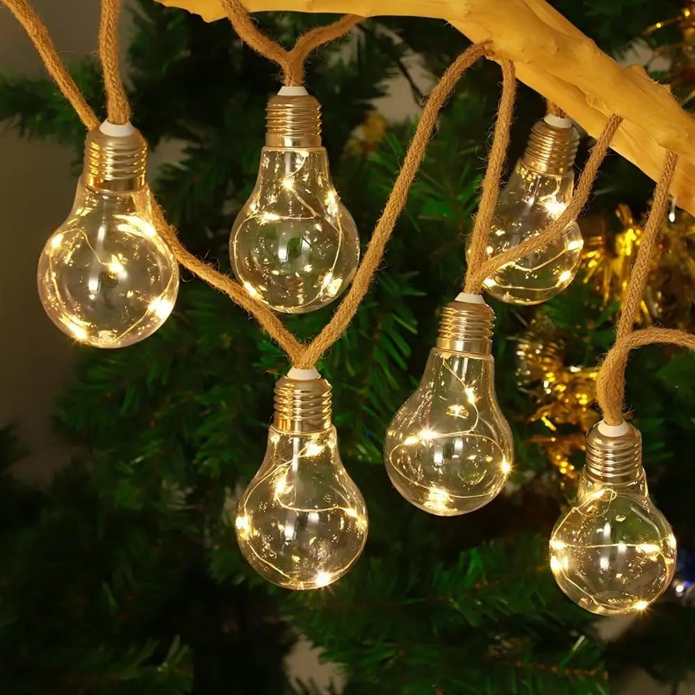Catena di Luci Vintage con 10 Lampadine Edison su Corda di Canapa, 5M, Impermeabile, Decorativa per Camera da Letto, Patio, Matrimoni, Feste, Esterni