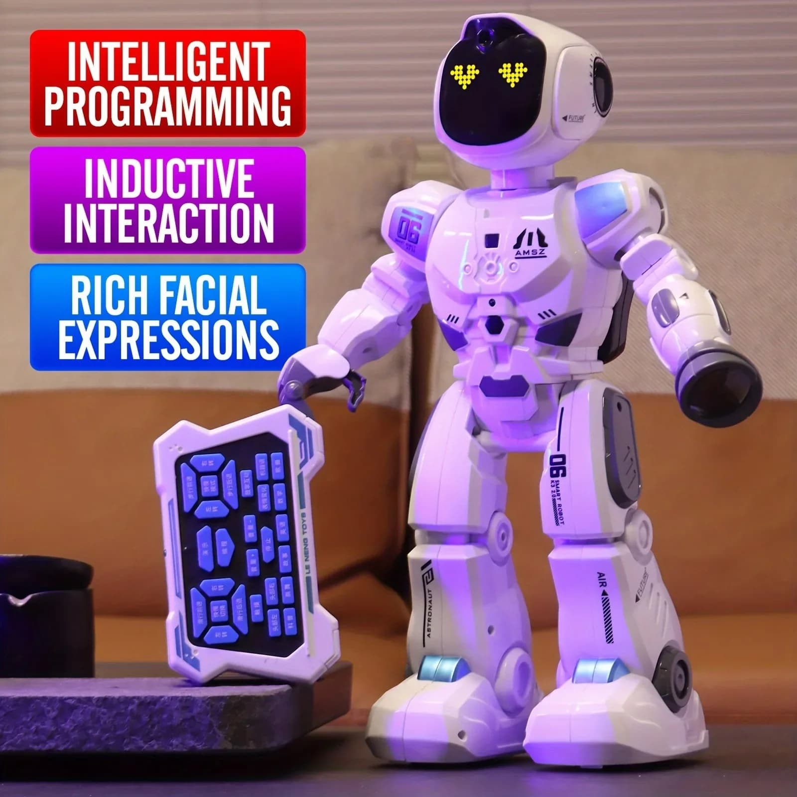 Robot Grande Interattivo Programmabile con Rilevamento Gesti Emotivi Intelligenti e Sensore Tattile, Occhi LED Express, Regalo per Bambini