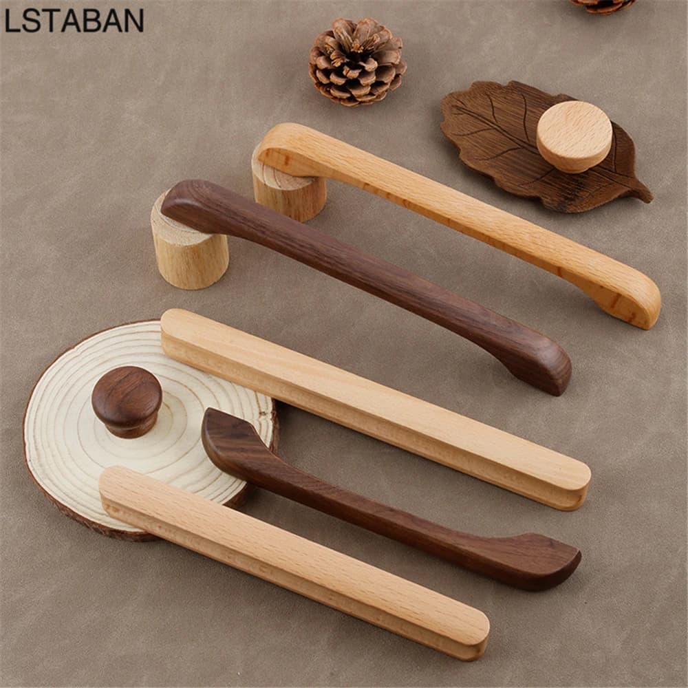 Maniglie per mobili in legno massello di noce Maniglia per mobili in legno di faggio Maniglia per porta dell'armadio della cucina Maniglia per armadio Hardware
