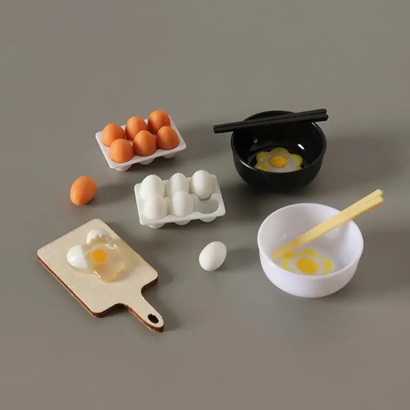 1:12 Dollhouse Mini Egg Frying Pan Kitchenware Model Dollhouse Kitchen Scene Accessories Children Pretend Play Toys Kit
