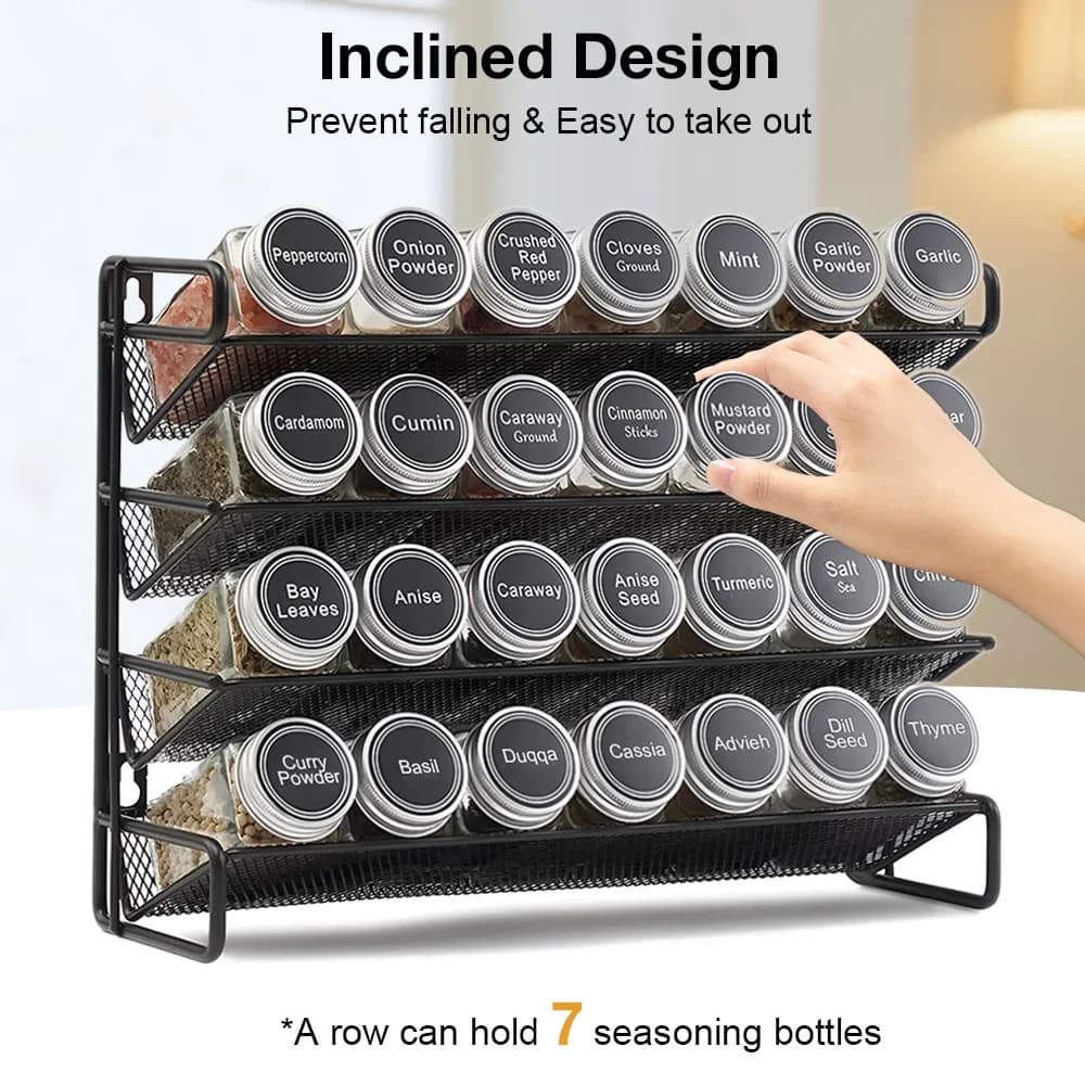 3/4 Tiers Kitchen Spice Jars Organizer For Cupboard Wall Mounted Carbon Steel Spice Rack Pantry Shelf Kitchen Accessories
