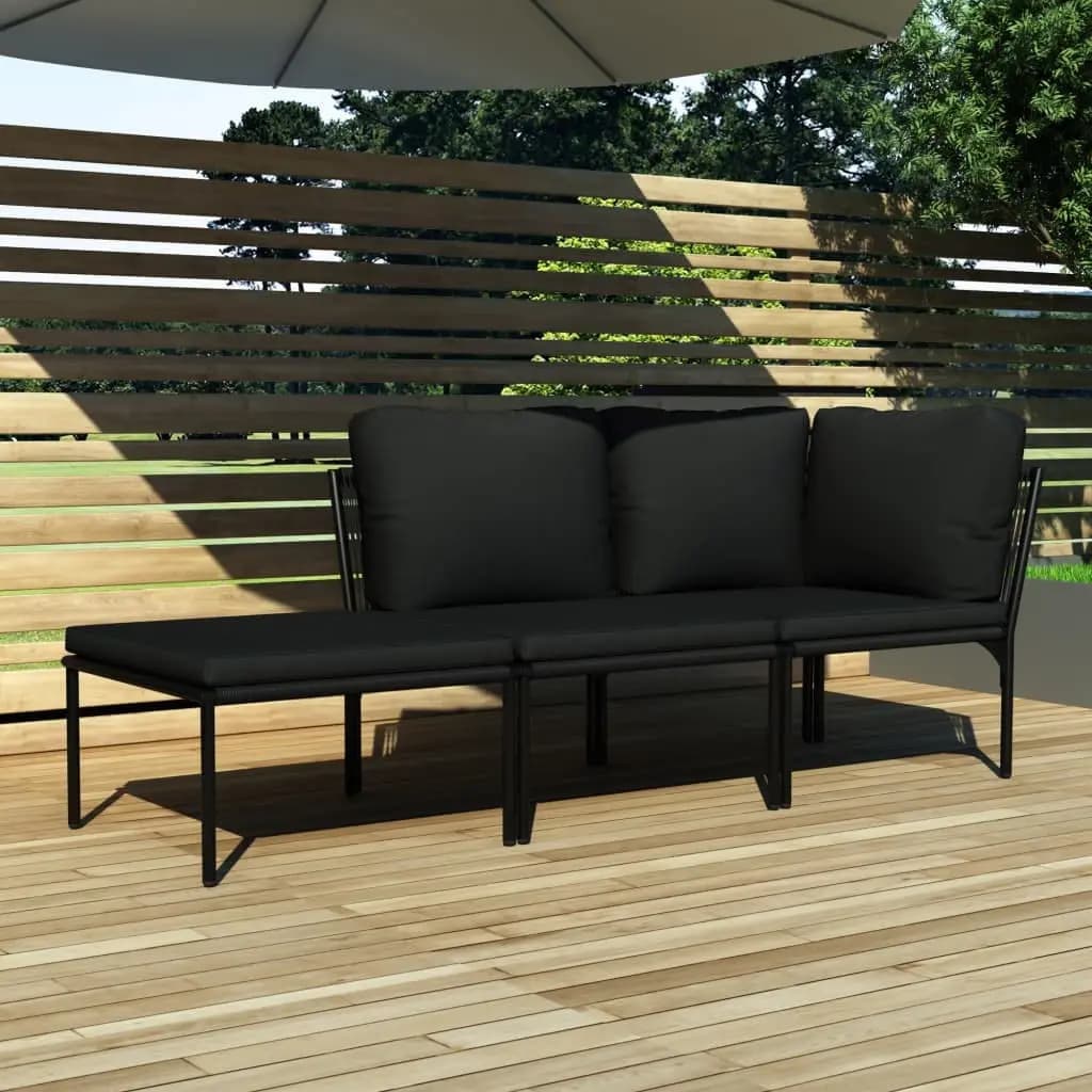 Set da 3 Pezzi per Patio con Cuscini, Divano in Rattan PE, Sedie da Conversazione per Veranda, Giardino, Cortile, Nero Personalizzabile