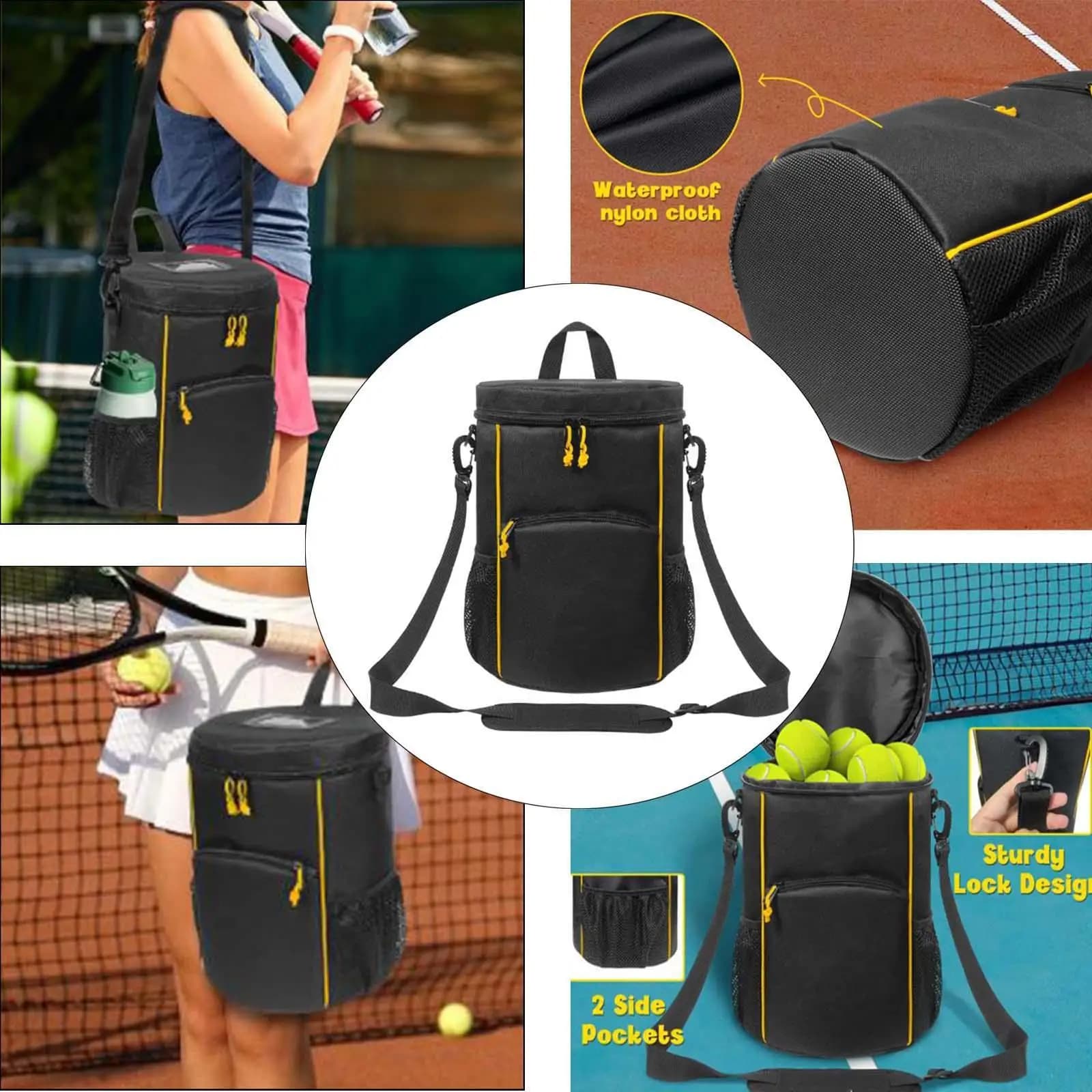 Borsa per palline da tennis Fondo robusto con tasche Multifunzionale per donna Uomo con tracolla per palline da pickleball Baseball