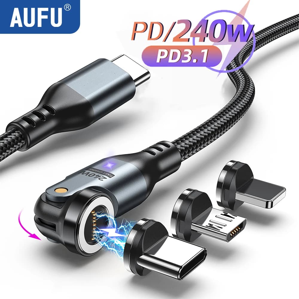 Cavo magnetico di tipo C AUFU da 240 W PD3.1 Supercharge per MacBook PC Samsung Xiaom iPhone 5A Cavo di ricarica magnetico USB-C a ricarica rapida