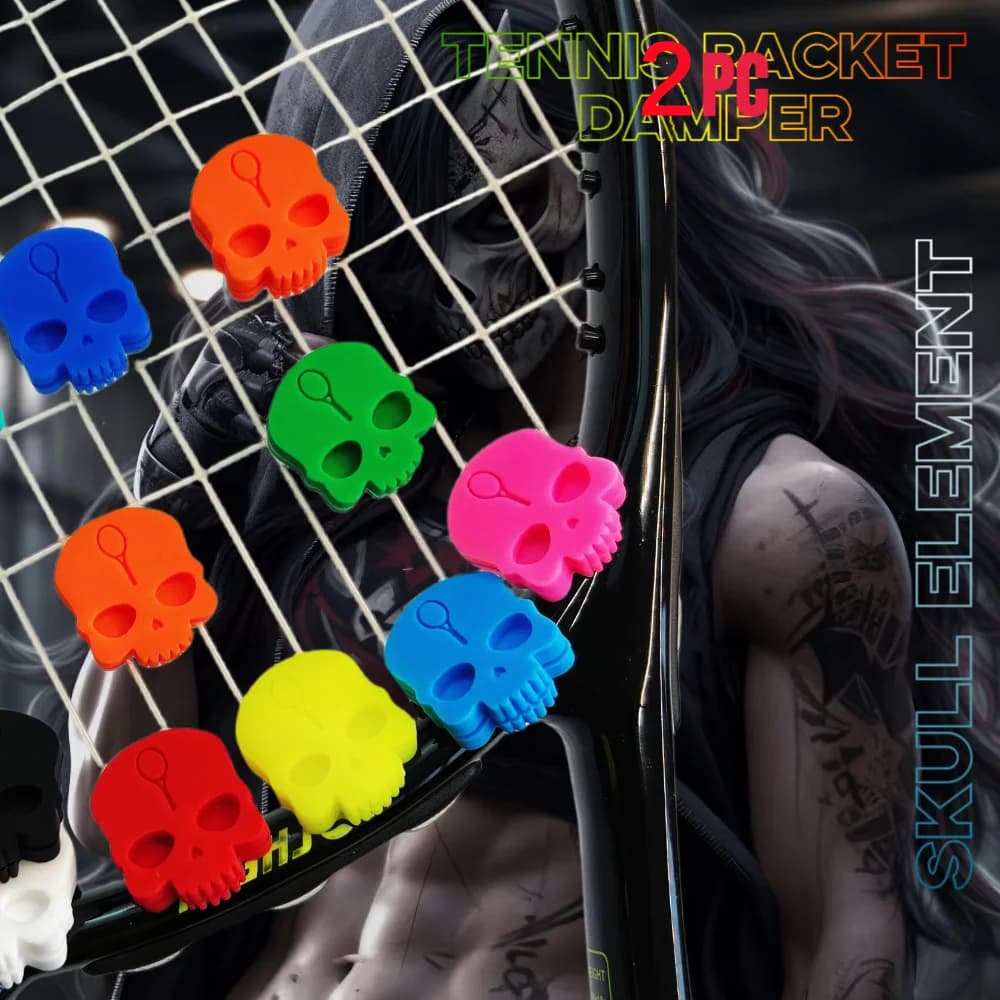 2 Pieces Ammortizzatori per Racchetta Tennis a Forma di Teschio, Antivibrazioni in Silicone, Accessori Sportivi per Tennis