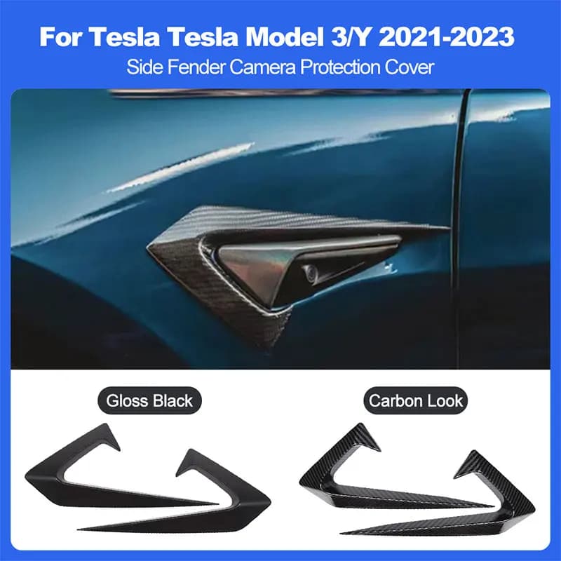 Per Tesla Modello 3/Y 2021-2023 Lato Paraurti Anteriore Vento Coltello di Protezione Della Macchina Fotografica Cover2PCS Carbon Look Gloss Nero Accessori Auto