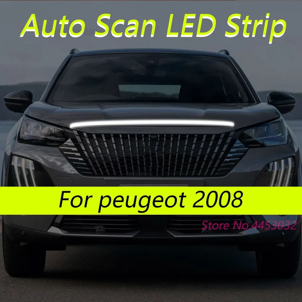 New DRL Auto Scan LED Strips For Peugeot 2008 2013-2025 Car Hood Light Flexible Headlights Welcome Light 59 Inch