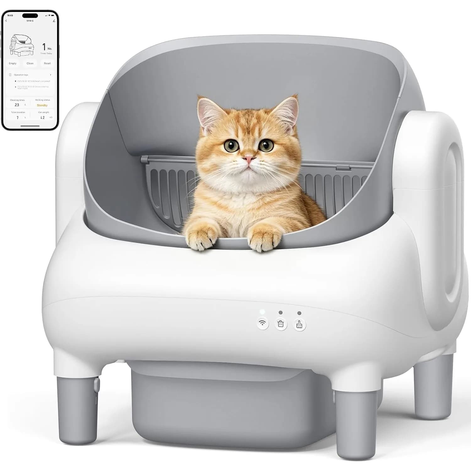 Automatic Litter Box, App Control, Open-Top with Safety Sensors | Self Cleaning Cat Litter Box,Ultra-Quiet, for