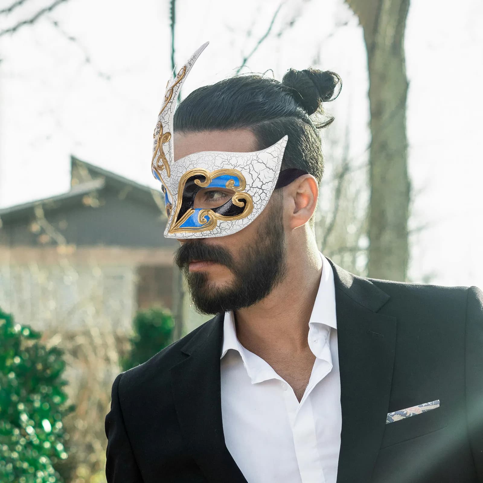Maschere Veneziane Creative for Mask, Mask Decorative Mezzo Volto, Accessories for Party and Dances (Blu)