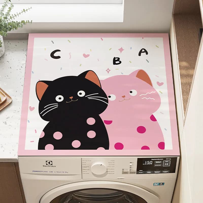 VIKAMA Girl Heart Ins Pink Black Polka Dot Cat Washing Machine Cover Pad Anti-Slip Drum Washing Machine Dust Pad Home Decor Rug
