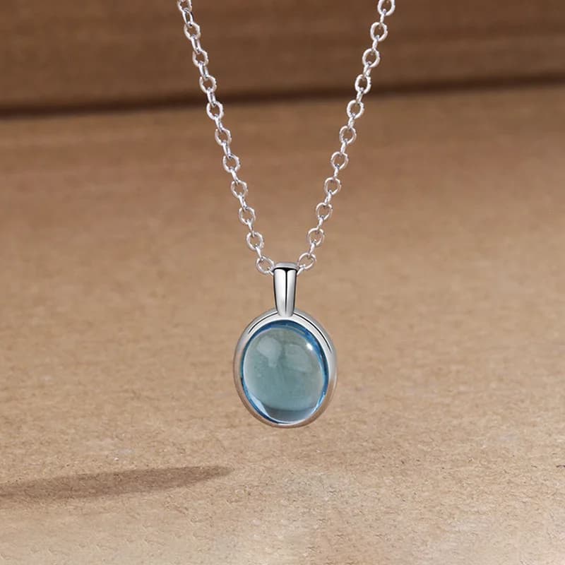 Simple Retro Oval Opal Pendant Necklace For Women Girls Silver Color Link Chain Necklace Fashion Temperament Chokers Jewelry