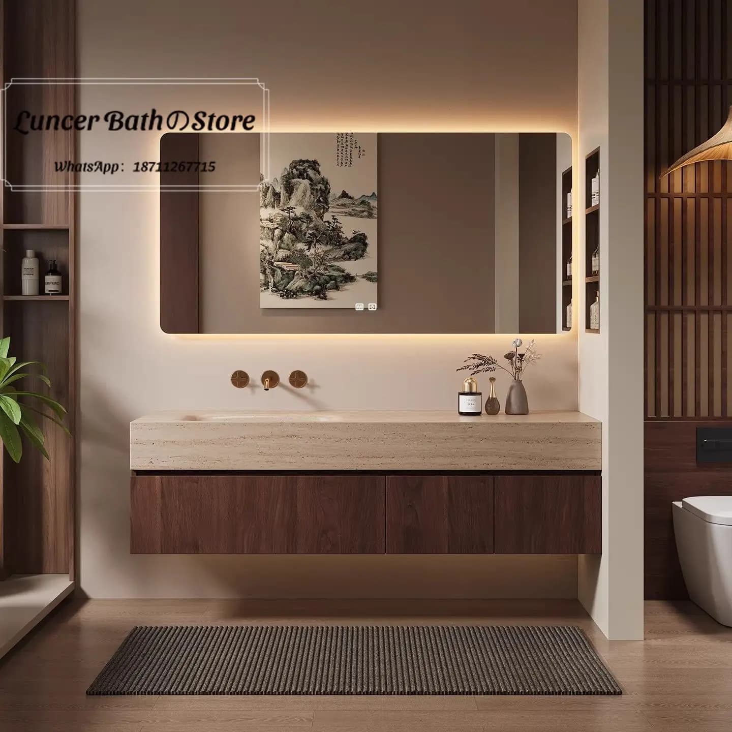 New Stone Hot Bend Integrated Basin Bathroom Vanity Set, Hotel Mid-Century Sink Combo for Toilet Washstand