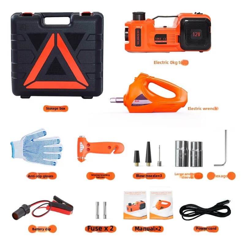 Getto per auto idraulico elettrico 5 in 1 Jack per auto 5T DC12V con avvitatore a percussione Gonfiatore per pneumatici Luce LED incorporata