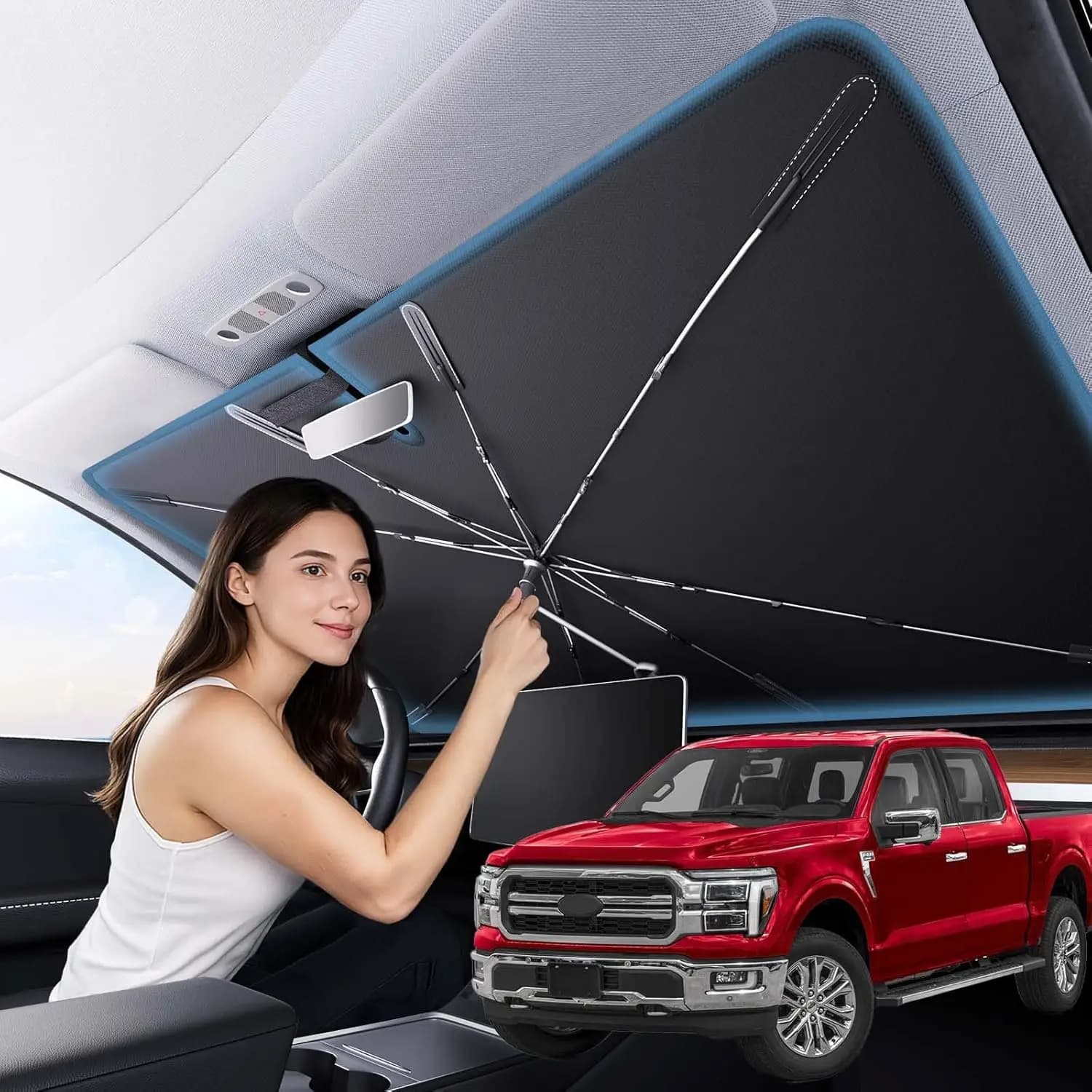 Parasole per Parabrezza Auto Aggiornato con Isolamento Termico, Design Pieghevole per SUV/Truck/Van di Grandi Dimensioni, Raffredda di 75 Gradi ° F