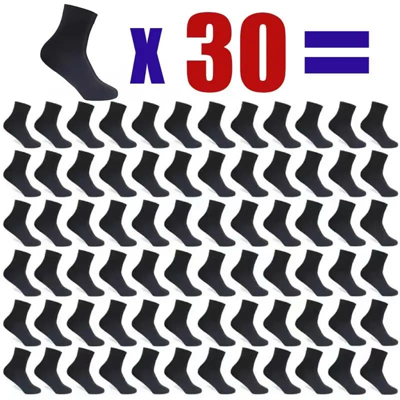 30Pairs Men's Socks Black Business Formal Socks Spring Summer Sweat Absorbing Comfortable Soft All-season Casual Mid-calf Socks