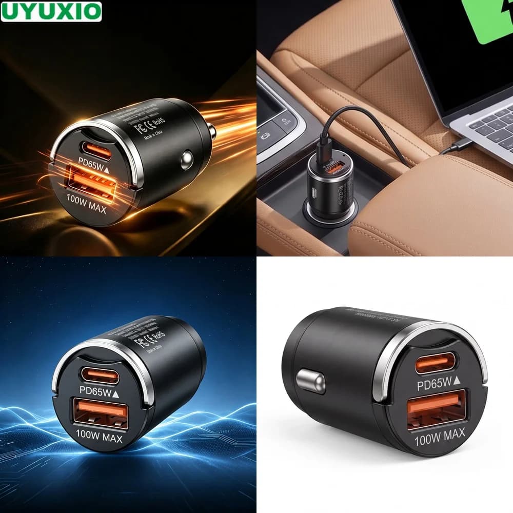 165W Fast Charging Car Charger PD 65W USB C and 100W USB A Charging for Cars Trucks SUVs and Vans Durable Zinc Alloy Mini Body