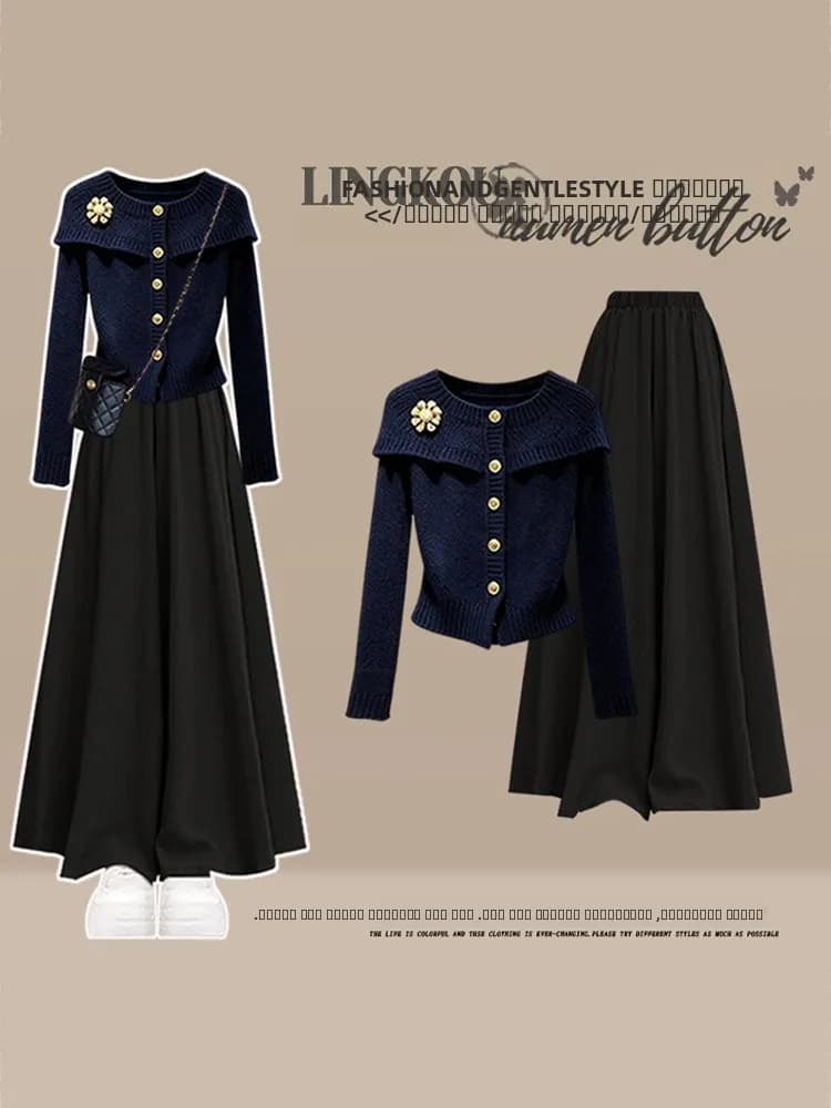 Set Due Pezzi Elegante per Donna: Maglione Lavorato a Maglia e Gonna-Pantalone Casual, Completo Autunno-Inverno con Pantaloni a Vita Alta