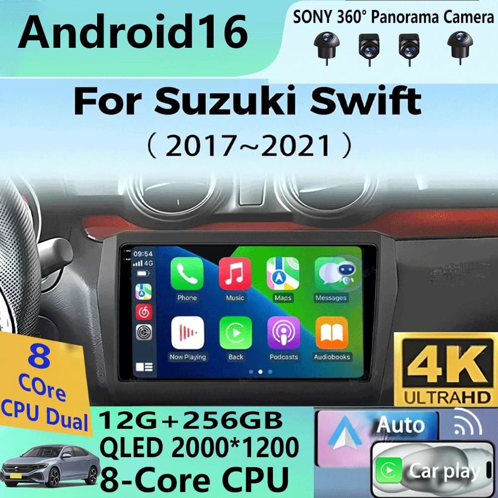 Autoradio Android 16 per Suzuki Swift 2017 2018 2019, Stereo Multimediale con Navigazione GPS, Lettore Video, DSP, QLED, Carplay Wireless, 4G