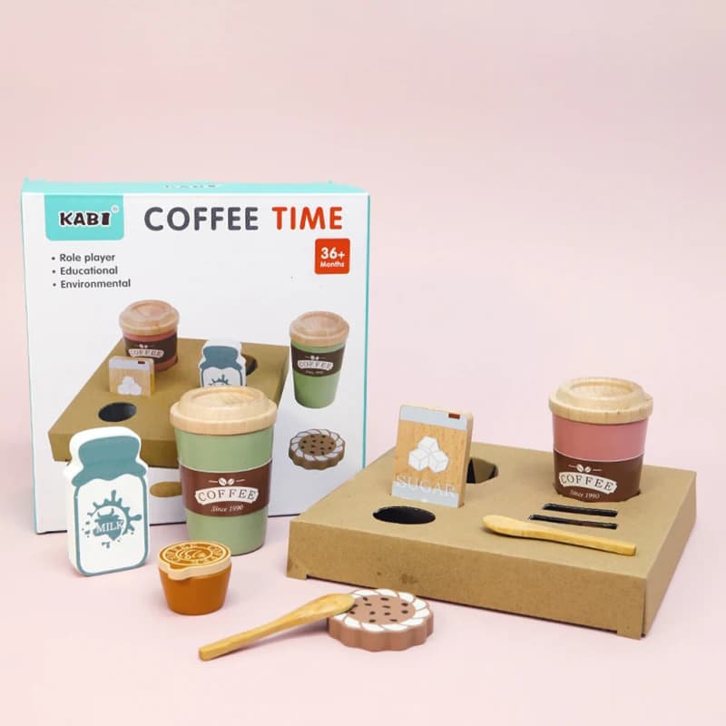 Set di giocattoli da caffè in legno per bambini Gioco di finzione per bambini Accessori da cucina Regalo per bambini Gioco in casa Giocattoli educativi precoci per bambini