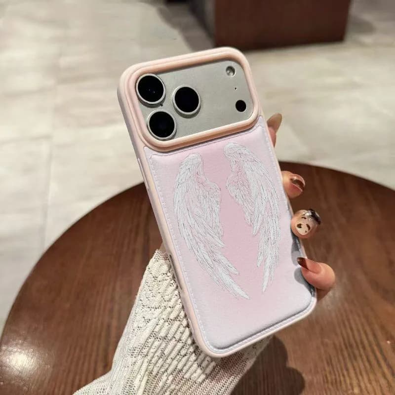 Pink Korean phone case with angel wings, anti-fall and anti-dust, for iPhone 17 AIR 16 15 14 13 12 11 PRO MAX PLUS