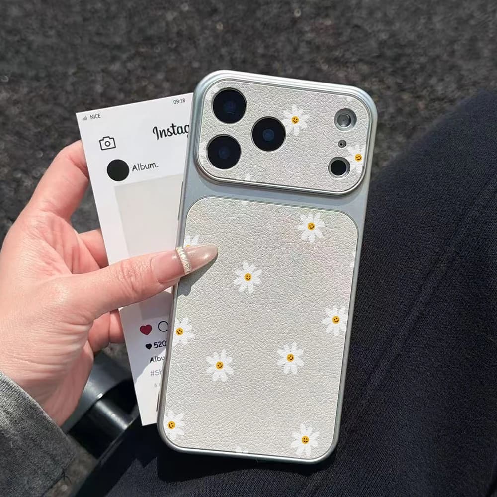 INS Cute Cartoon Daisy Electroplated Glossy Phone Case for iPhone 17 16 Air 11 12 13 14 15 Pro Max 7 8 Plus XR Protective Cover