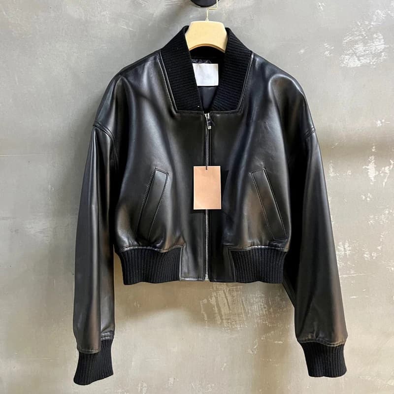 Nuova Giacca in Vera Pelle da Donna 2026, Moda Streetwear, Ampia con Spalle Scese, Colletto Alto, Corta, Casual, in Pelle di Pecora