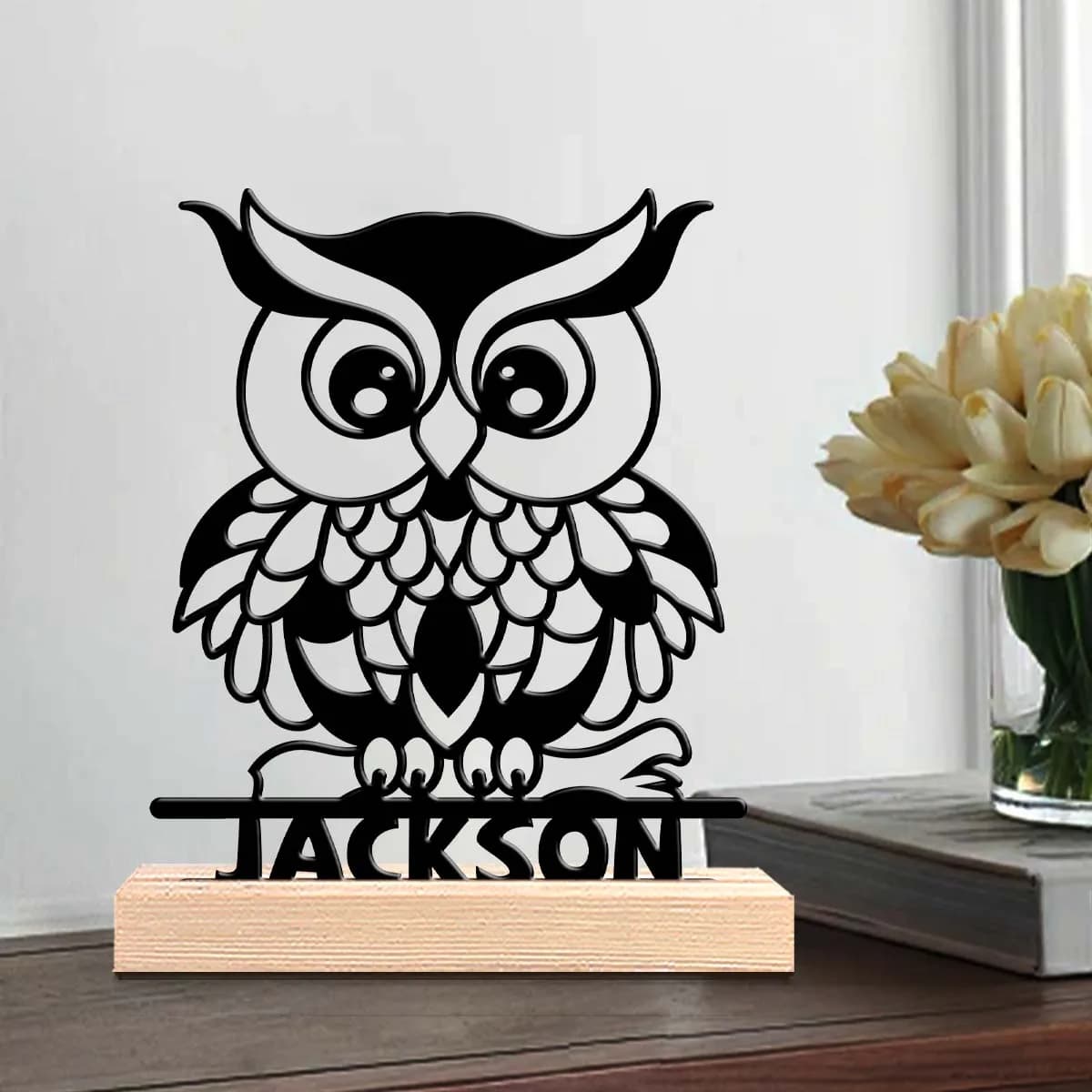 1pc Desktop Metal Ornaments Customizable Content With Wooden Base New Home Gift for Friends,Decorative Ornaments