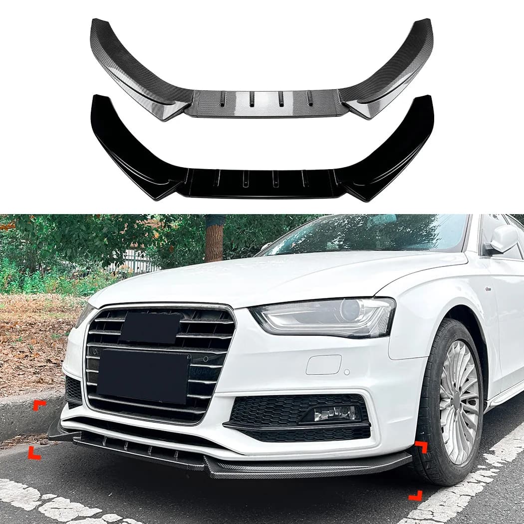 3-Piece Front Bumper Lip Splitter Spoiler For Audi A4 S4 B8.5 S-Line 2013-2016 Piano Black Carbon Fiber Lower Diffuser Mod Kit
