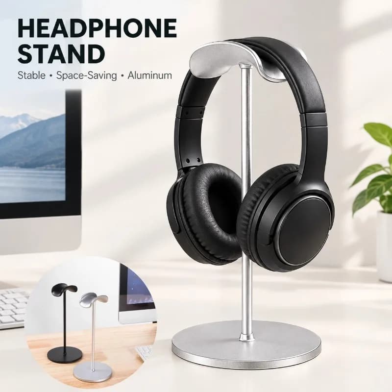 Headphone Stand Aluminum Desktop Over-Ear Headset Holder Anti-Slip Display Rack Storage Bracket for Gaming Computer Desk