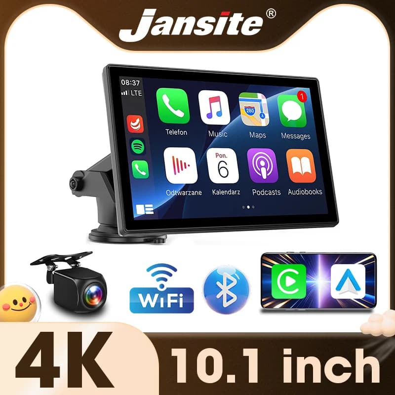Dash Cam 4K UHD Registrazione video 10.1 '' DVR Accessori auto Carplay e Android Auto Telecamera retrovisiva Visione notturna 5G Wi-Fi BT GPS