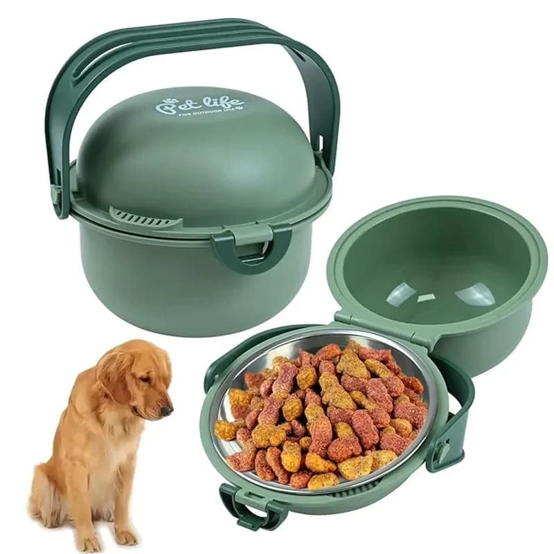 Pet portable carrying bowl folding bowl outdoor hiking dog double bowl feeding and drinking basin cat food bowl