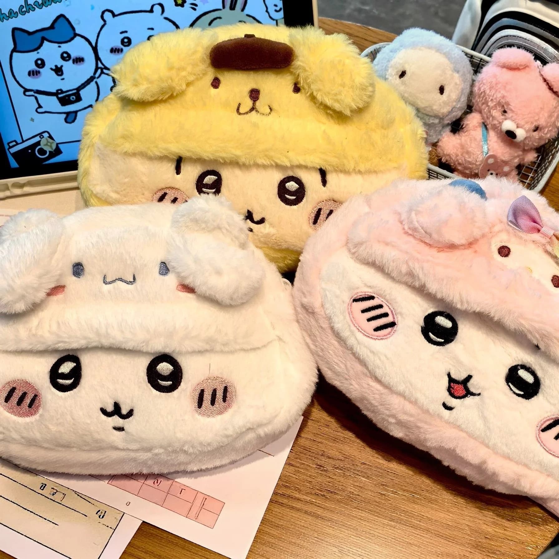 Chiikawa,Hachiware,Usagi Cute Cartoon Plush Pencil Bag, Soft Stationery Pouch Pen Case New style In Stock Girls gifts