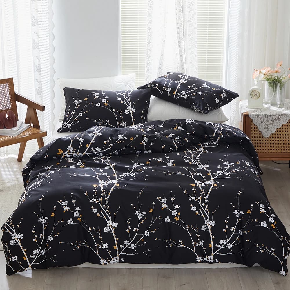 Set copripiumino Queen Size Plum Blossom Biancheria da letto matrimoniale confortevole e resistente per la pelle con copripiumino/ta Federe 2-3 pezzi
