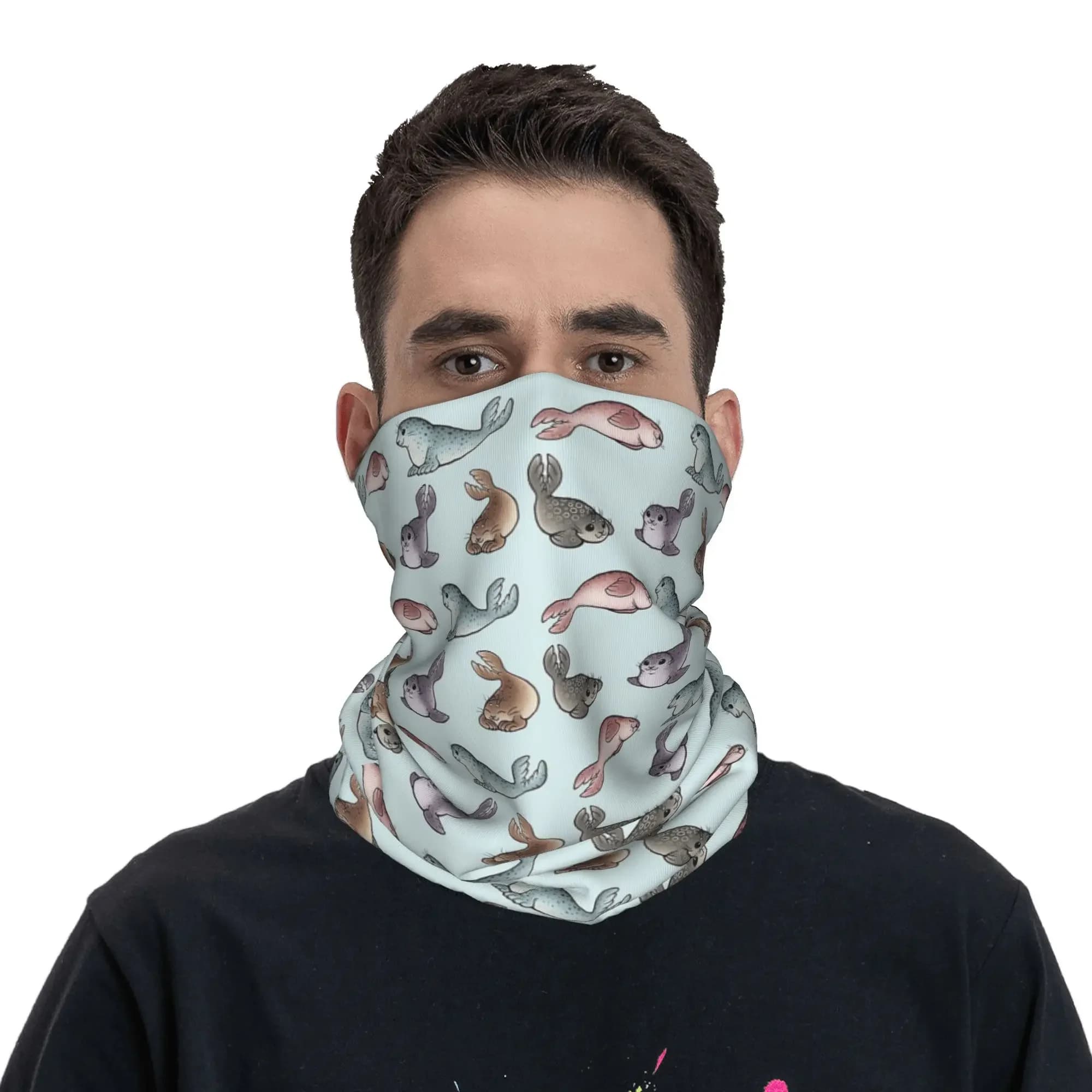 Little Seals Bandana Neck Gaiter Printed Wrap Mask Scarf Warm Face Mask Running For Men Women Adult Winter