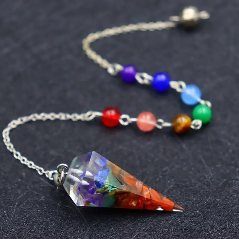 7 Chakra Orgonite pendolo rabdomante pendolo in pietra naturale guarigione cristallo Orgonite punto di cristallo Scrying Dowser regalo artigianale