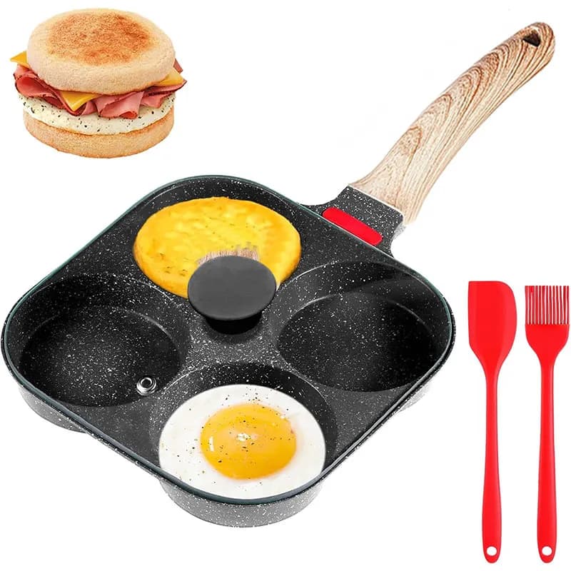 Deepened Egg Frying Pan with Lid 4-Cup Nonstick Granite Omelette Pan Skillet Pancake Pan Healthy Breakfast Egg Cooker Pan