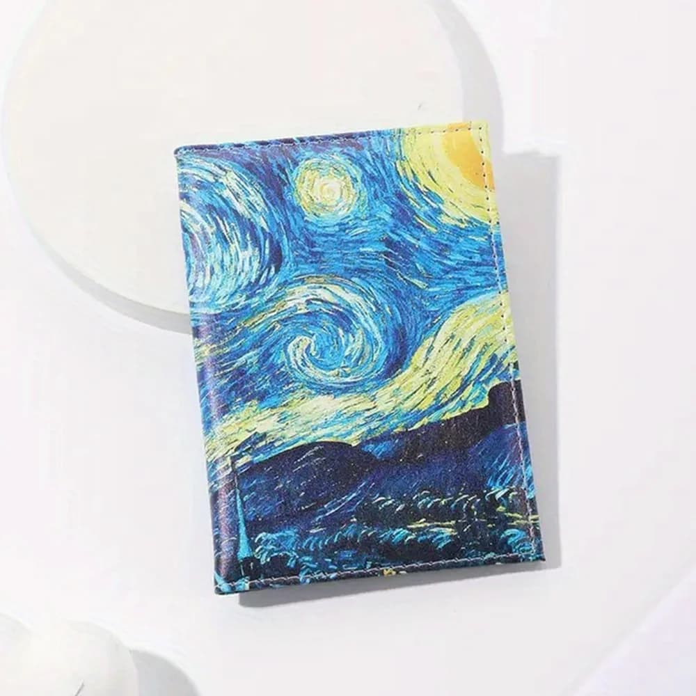 Passport Holder for Travel Art Oil Painting PU Leather Passport Cover Wallet Cute Passport Card Holder for Women and Men