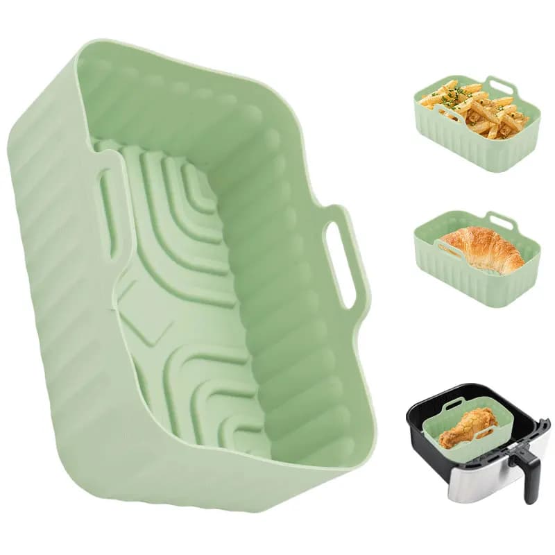 1 pc silicone air fryer basket pan with lid nonstick and reusable with raised oil draining ridges waterproof oilproof