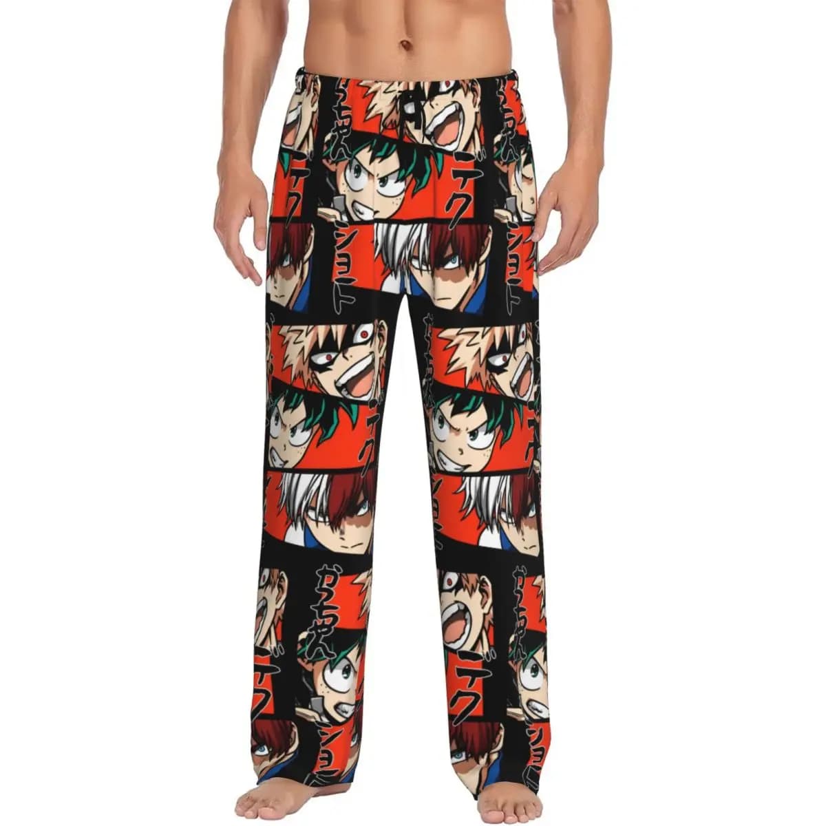 Pantaloni pigiama stampati da uomo My H-Hero Academia Manga Katsuki Bakugo Midoriya Izuku, pantaloni da notte con tasche