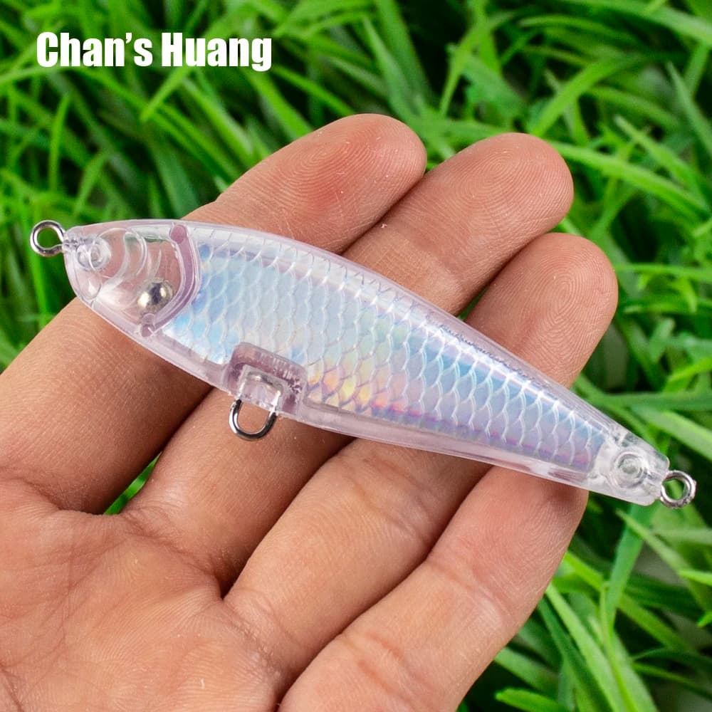 Chan's Huang 50PCS Foil Inside Unpainted Pencil Fishing Lures Blanks 2.75INCH 6.8G Floating Pencil Fishing Prism Hard Bait Body