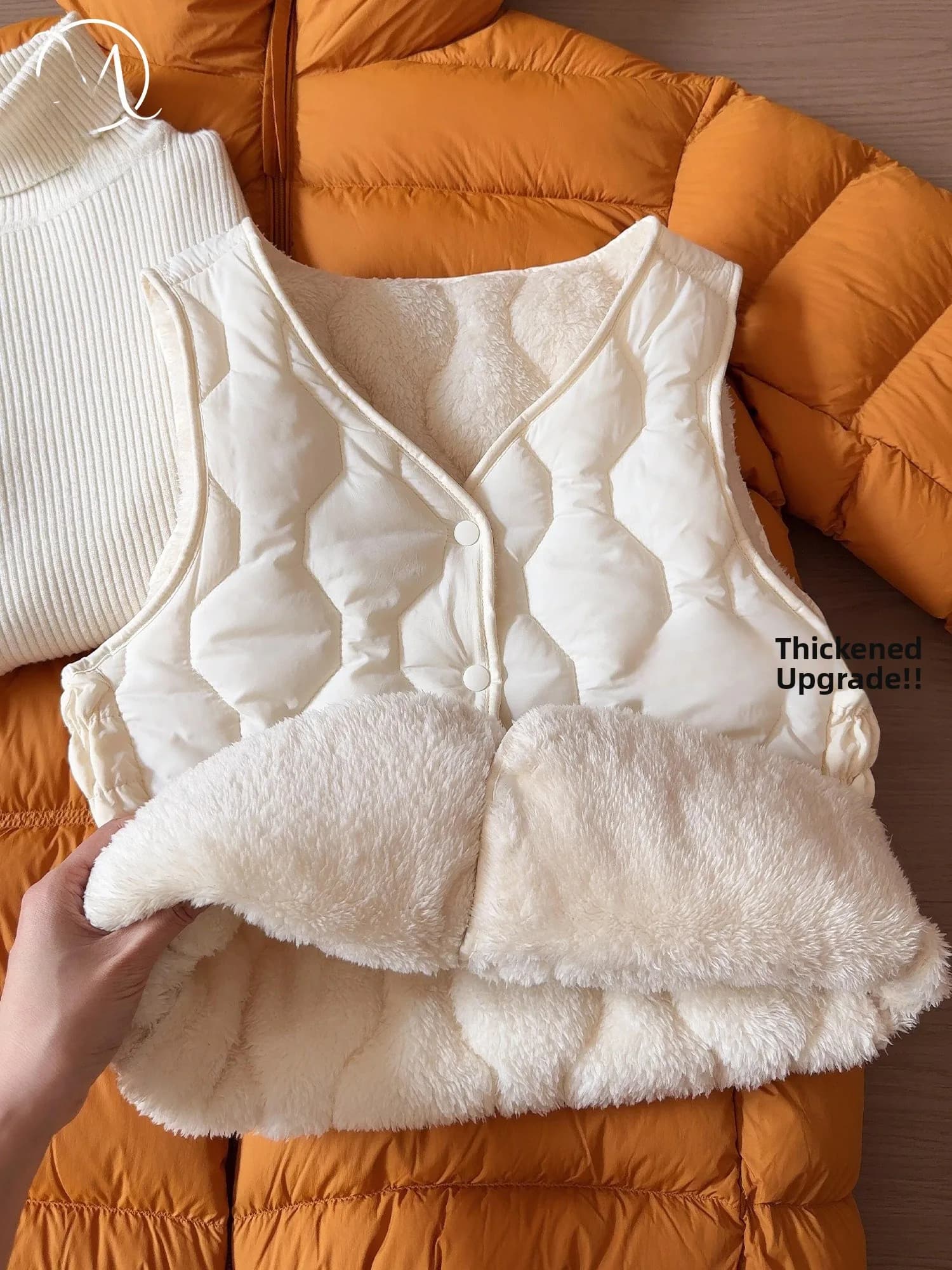 Gilet in Pelliccia d'Agnello da Donna, Sottogiacca Termica Invernale, Bianco, Foderato in Pile, per Pendolarismo