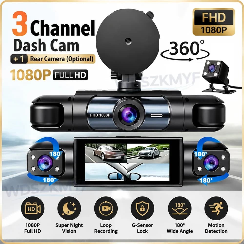 HD 1080P 3/4H 360° Panoramic Dash Cam 170° Wide Angle Car DVR Front Rear Inside Left Right Night Vision 24 Parking G-Sensor
