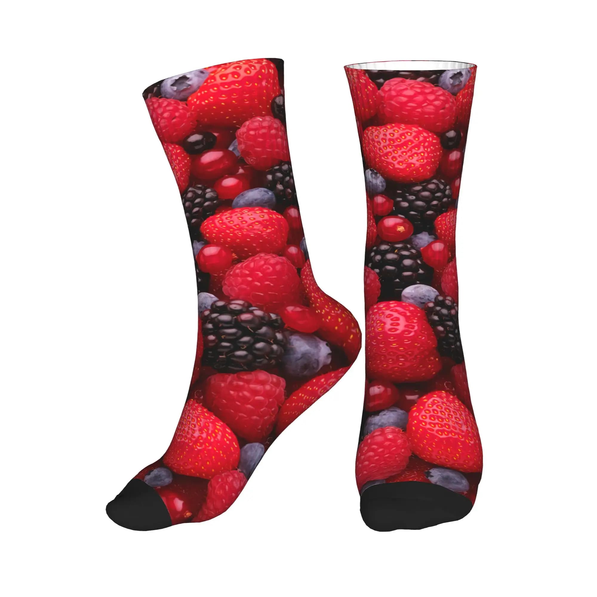 Calzini divertenti con stampa Berry Red per uomo e donna, calzini elasticizzati per l'estate, l'autunno e l'inverno