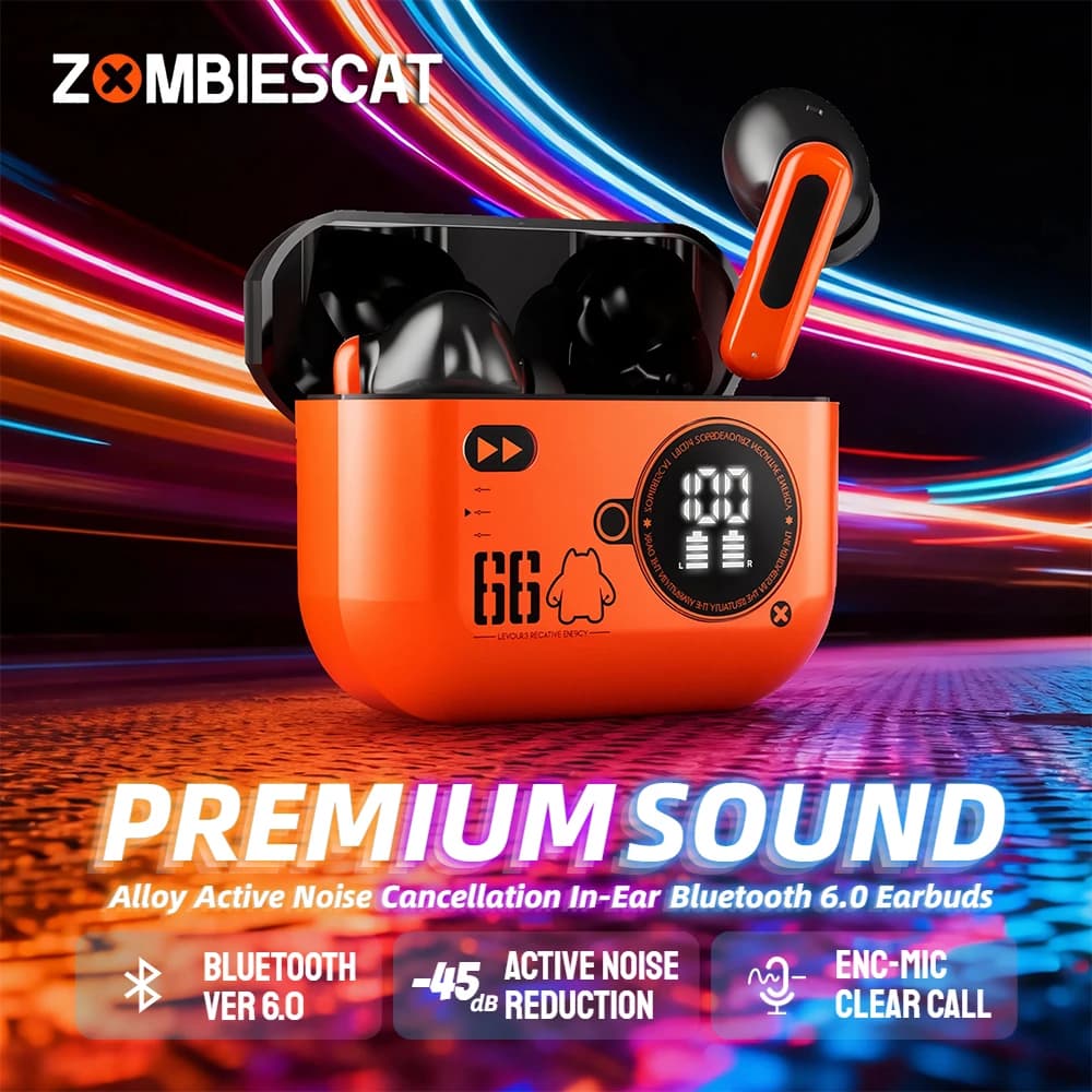 Zombies Cat Alloy ANC Auricolari Bluetooth 6.0 -45dB Cuffie con cancellazione attiva del rumore Suono spaziale dinamico Auricolari wireless TWS