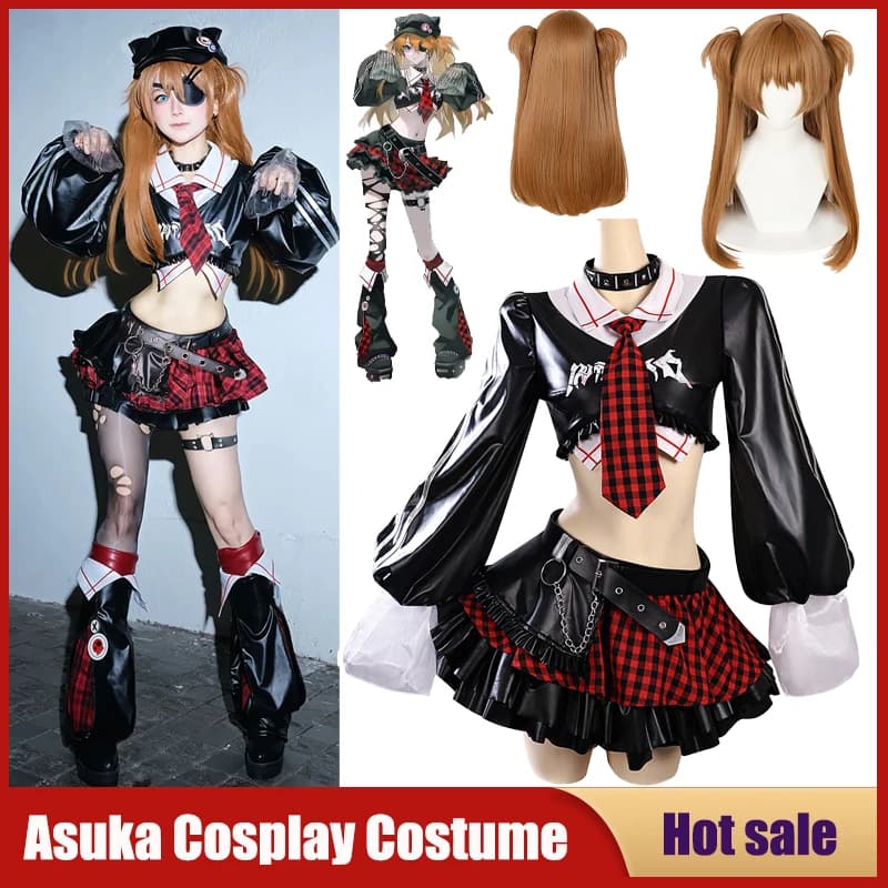 Anime Nuovo EVA Asuka Langley Soryu Costume Cosplay Shikinami Asuka Langley EVA Rock Band Outfit Ragazza Donna Top Gonna Parrucca Set Sexy